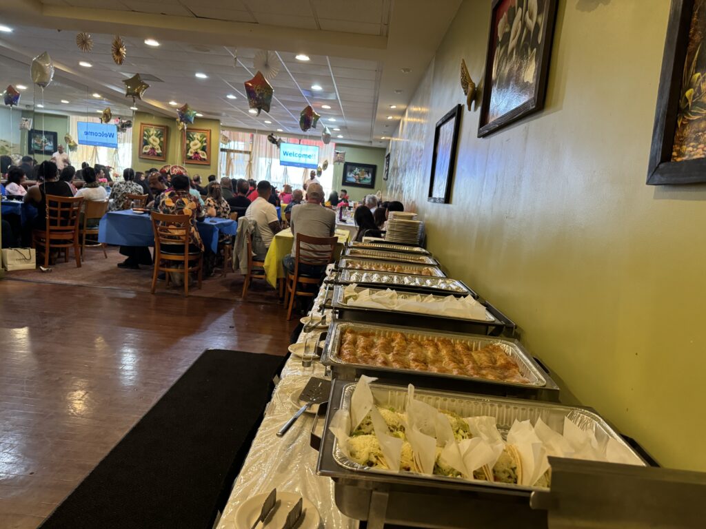 La Tapatia’s diverse food trays set up for an event at the banquet hall